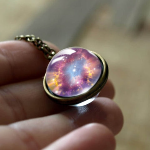 2019 New Nebula Galaxy Double Sided Pendant Necklace Universe Planet Jewelry Glass Art Picture Handmade Statement Necklace