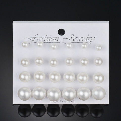 Modyle 2019 New Fashion 12 pairs/set White Simulated Pearl Stud Earrings For Women Jewelry Accessories