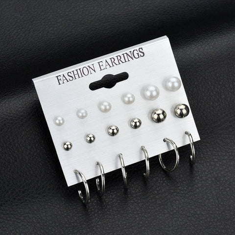 Modyle 2019 New Fashion 12 pairs/set White Simulated Pearl Stud Earrings For Women Jewelry Accessories