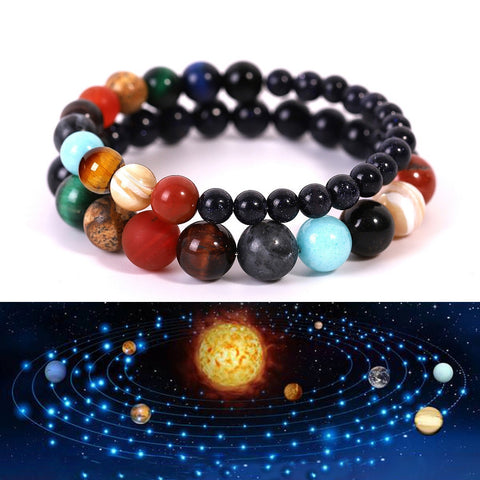 Handmade Universal Guardian Star Blue Sand Stone Eight Planets Bracelet Sky Starlight Galaxy Bracelet Men or Women Reiki Jewelry