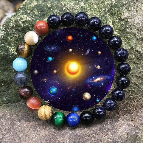 Handmade Universal Guardian Star Blue Sand Stone Eight Planets Bracelet Sky Starlight Galaxy Bracelet Men or Women Reiki Jewelry