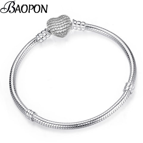 BAOPON High Quality Authentic Silver Color Snake Chain Fine Bracelet Fit European Charm Bracelet for Women DIY Jewelry Making