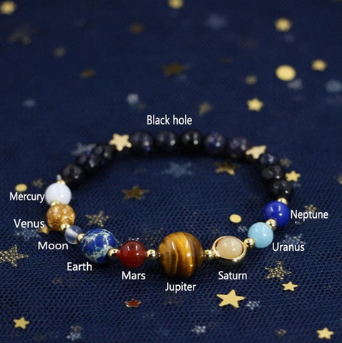 Natural Crystal Stone Beads Bracelet Universe Eight Plants Galaxy Solar System Bracelets for Men or Women Dropship