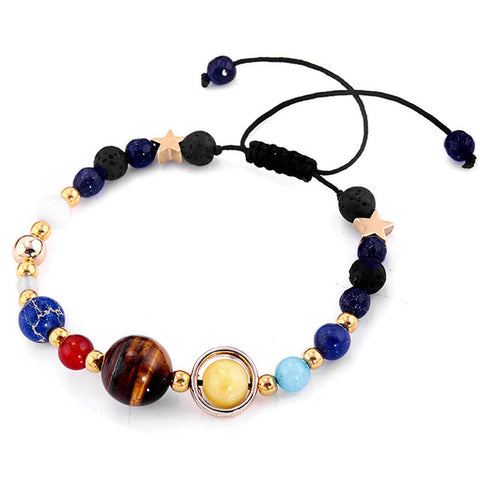 Natural Crystal Stone Beads Bracelet Universe Eight Plants Galaxy Solar System Bracelets for Men or Women Dropship