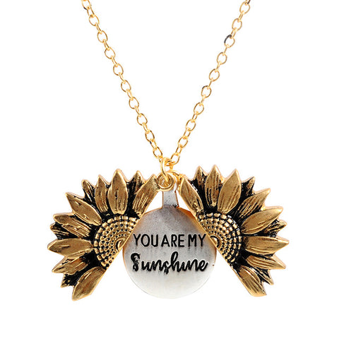 Vintage Sunflower Locket  Pendant Necklace Bohemia female Gold Silver Open Engrave letter Necklaces Lover Gift Dropshipping