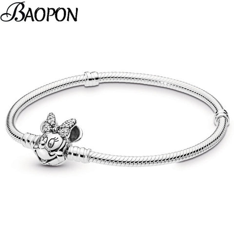 BAOPON High Quality Authentic Silver Color Snake Chain Fine Bracelet Fit European Charm Bracelet for Women DIY Jewelry Making