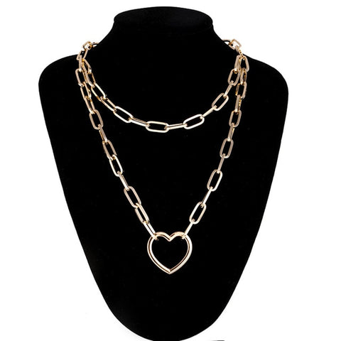 Double layer Lock Chain necklace punk 90s link chain silver color padlock pendant necklace women fashion gothic  jewelry