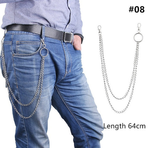 Long Metal Wallet Chain Leash Pant Jean Keychain Ring Clip Men's Hip Hop Jewelry