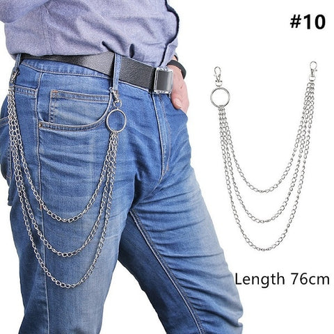 Long Metal Wallet Chain Leash Pant Jean Keychain Ring Clip Men's Hip Hop Jewelry