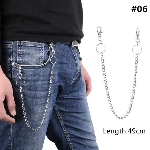 Long Metal Wallet Chain Leash Pant Jean Keychain Ring Clip Men's Hip Hop Jewelry