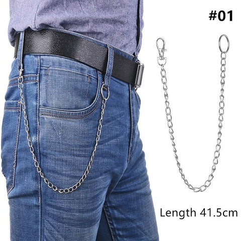 Long Metal Wallet Chain Leash Pant Jean Keychain Ring Clip Men's Hip Hop Jewelry