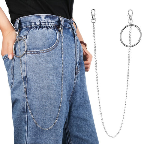 Long Metal Wallet Chain Leash Pant Jean Keychain Ring Clip Men's Hip Hop Jewelry