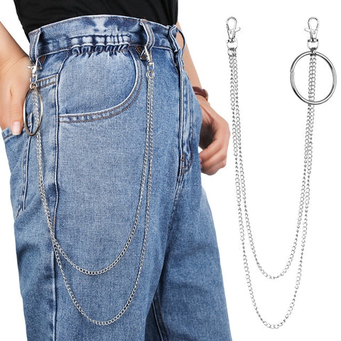 Long Metal Wallet Chain Leash Pant Jean Keychain Ring Clip Men's Hip Hop Jewelry