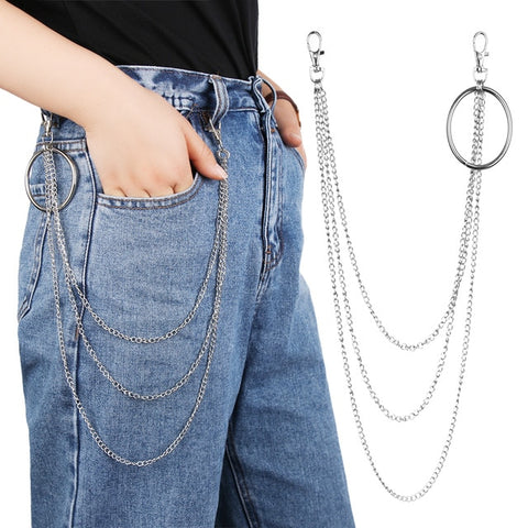 Long Metal Wallet Chain Leash Pant Jean Keychain Ring Clip Men's Hip Hop Jewelry