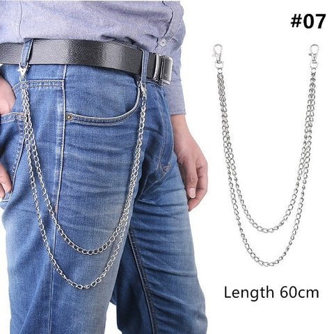 Long Metal Wallet Chain Leash Pant Jean Keychain Ring Clip Men's Hip Hop Jewelry