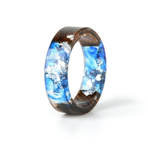 2019 Hot Sale Handmade Wood Resin Ring Dried Flowers Plants Inside Jewelry Resin Ring Transparent Anniversary Ring for Women