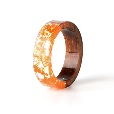 2019 Hot Sale Handmade Wood Resin Ring Dried Flowers Plants Inside Jewelry Resin Ring Transparent Anniversary Ring for Women