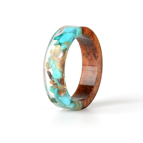 2019 Hot Sale Handmade Wood Resin Ring Dried Flowers Plants Inside Jewelry Resin Ring Transparent Anniversary Ring for Women