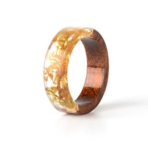 2019 Hot Sale Handmade Wood Resin Ring Dried Flowers Plants Inside Jewelry Resin Ring Transparent Anniversary Ring for Women