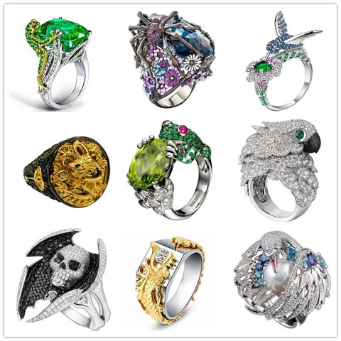 Free Fan Spider Dragon Skull Hip Hop Gothic Rings Female Punk Rock Crystal Animal Men Ring Jewelry Accessories Party Gift 2019