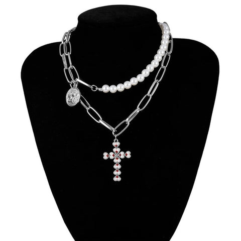 IngeSight.Z Punk Multi Layered Pearl Choker Necklace Collar Statement Virgin Mary Coin Crystal Pendant Necklace Women Jewelry