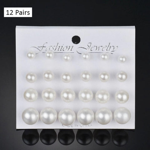 12/ 9 Pairs/Set Women's Pearl Flower Crystal Studs Earrings Girls Elegant Rose Flower Heart Ear Jewelry Gift