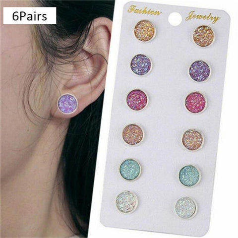 12/ 9 Pairs/Set Women's Pearl Flower Crystal Studs Earrings Girls Elegant Rose Flower Heart Ear Jewelry Gift