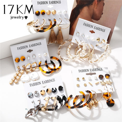 17KM Fashion Acrylic Shell Earrings Set For Women Bohemian Leopard Tassel Long Stud Earrings 2019 Brincos Geometric DIY Jewelry