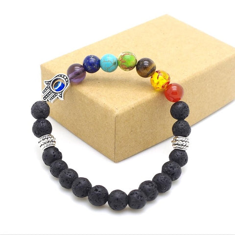 Mens Womens 7 Chakra Mixed Stone Healing Chakra Pray Mala Bracelet Lava Rock DIY Beads Jewelry Balancing Bracelets