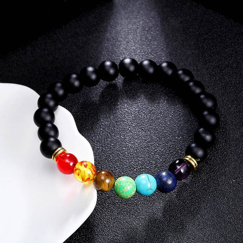 Wholesale Men Women 7 Chakra Bracelets Bangles Colors Mixed Healing Crystals Stone Chakra Pray Mala Heart Charm Bracelet Jewelry