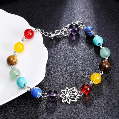 Wholesale Men Women 7 Chakra Bracelets Bangles Colors Mixed Healing Crystals Stone Chakra Pray Mala Heart Charm Bracelet Jewelry