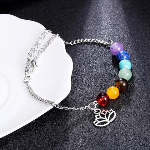 Wholesale Men Women 7 Chakra Bracelets Bangles Colors Mixed Healing Crystals Stone Chakra Pray Mala Heart Charm Bracelet Jewelry