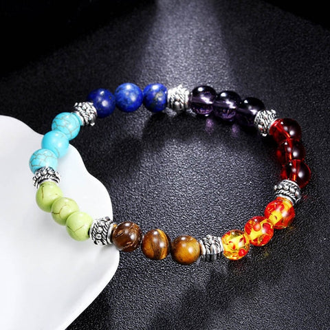 Wholesale Men Women 7 Chakra Bracelets Bangles Colors Mixed Healing Crystals Stone Chakra Pray Mala Heart Charm Bracelet Jewelry