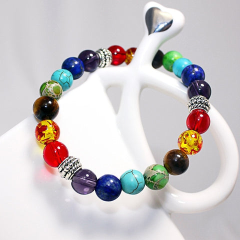 Wholesale Men Women 7 Chakra Bracelets Bangles Colors Mixed Healing Crystals Stone Chakra Pray Mala Heart Charm Bracelet Jewelry