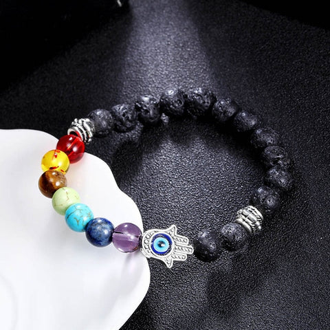 Wholesale Men Women 7 Chakra Bracelets Bangles Colors Mixed Healing Crystals Stone Chakra Pray Mala Heart Charm Bracelet Jewelry