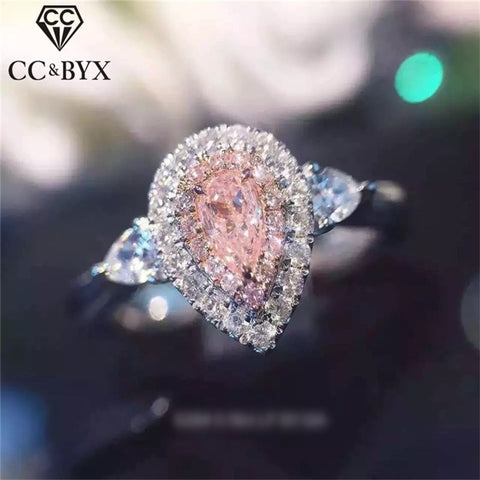 CC Jewelry 925 Silver Rings For Women Fashion Pink Water Drop Simple Jewelry Engagement Bride Wedding Gift Ring Anillo CC585