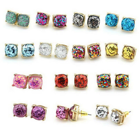 2018 Hot Selling Glitter Stud Earrings Women Fashion Jewelry Gold Small Square Dot Earrings valentines day gift Korean Earrings