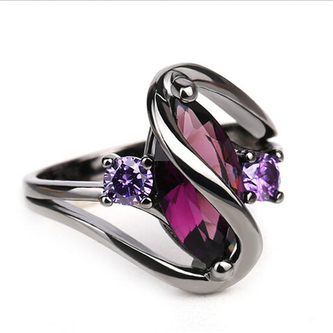 Hot Fashion Luxury Vintage Purple Zircon CZ Crystal Colorful Rings For Women Wedding engagement Jewelry stainless steel  rings