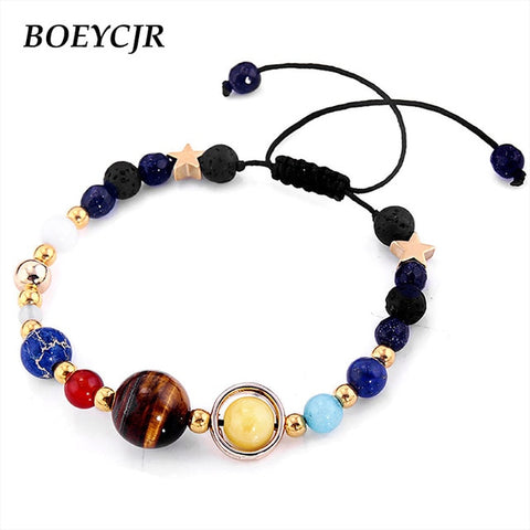 BOEYCJR Universe Planets Beads Bangles & Bracelets Fashion Jewelry Natural Solar System Energy Bracelet For Women or Men 2019