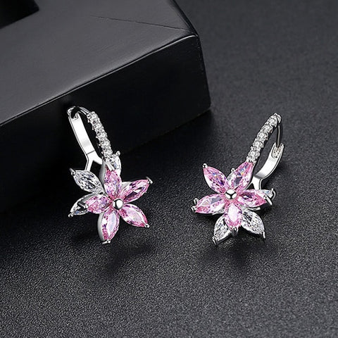 LUOTEEMI Cute Romantic Lovely Clear Stone Flower Shape Convenient Simple Stud Earrings Copper Cubic Zirconia For Women Party