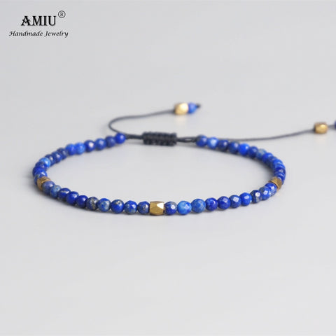 AMIU 3mm Natural Lapis Stone Beads Tibetan Stone Beads Stretch Bracelet For Men Women Yoga Chakra Crystal Bead Bracelets