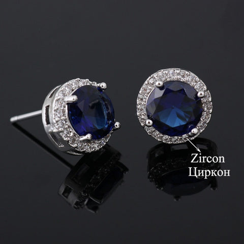 Classic Green AAA Cubic Zirconia Stud Earrings Round Crystal Girl Ear Studs For Women Multicolor Fashion Jewelry brincos AE176