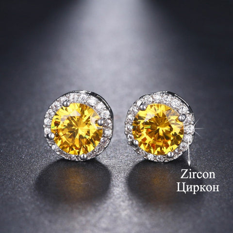 Classic Green AAA Cubic Zirconia Stud Earrings Round Crystal Girl Ear Studs For Women Multicolor Fashion Jewelry brincos AE176