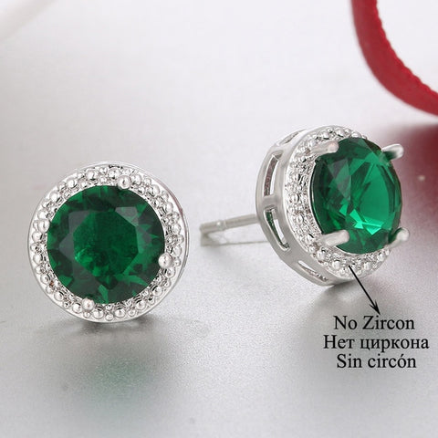 Classic Green AAA Cubic Zirconia Stud Earrings Round Crystal Girl Ear Studs For Women Multicolor Fashion Jewelry brincos AE176