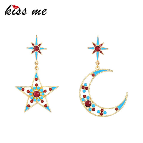 KISS ME Women Star Moon Dangle Earrings Personalized Fashion Alloy Enamel Earrings for Women Jewelry Gift