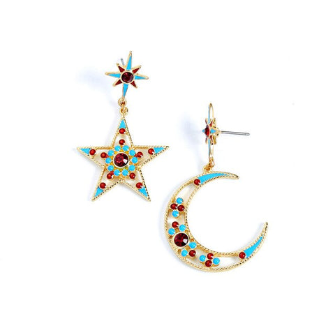 KISS ME Women Star Moon Dangle Earrings Personalized Fashion Alloy Enamel Earrings for Women Jewelry Gift