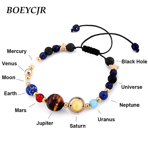 BOEYCJR Universe Planets Beads Bangles & Bracelets Fashion Jewelry Natural Solar System Energy Bracelet For Women or Men 2019