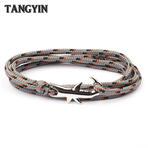 18 Colors Optional Hot Selling Viking Bracelets For Men And Women Silver Shark Multilayer Rope Bracelet Homme Femme Men Jewelry