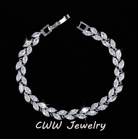 CWWZircons New Trendy 2019 Cubic Zirconia Jewelry Silver Color Leaf Charm CZ Crystal Female Bracelets Bangles for Women CB060