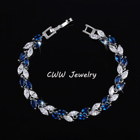 CWWZircons New Trendy 2019 Cubic Zirconia Jewelry Silver Color Leaf Charm CZ Crystal Female Bracelets Bangles for Women CB060